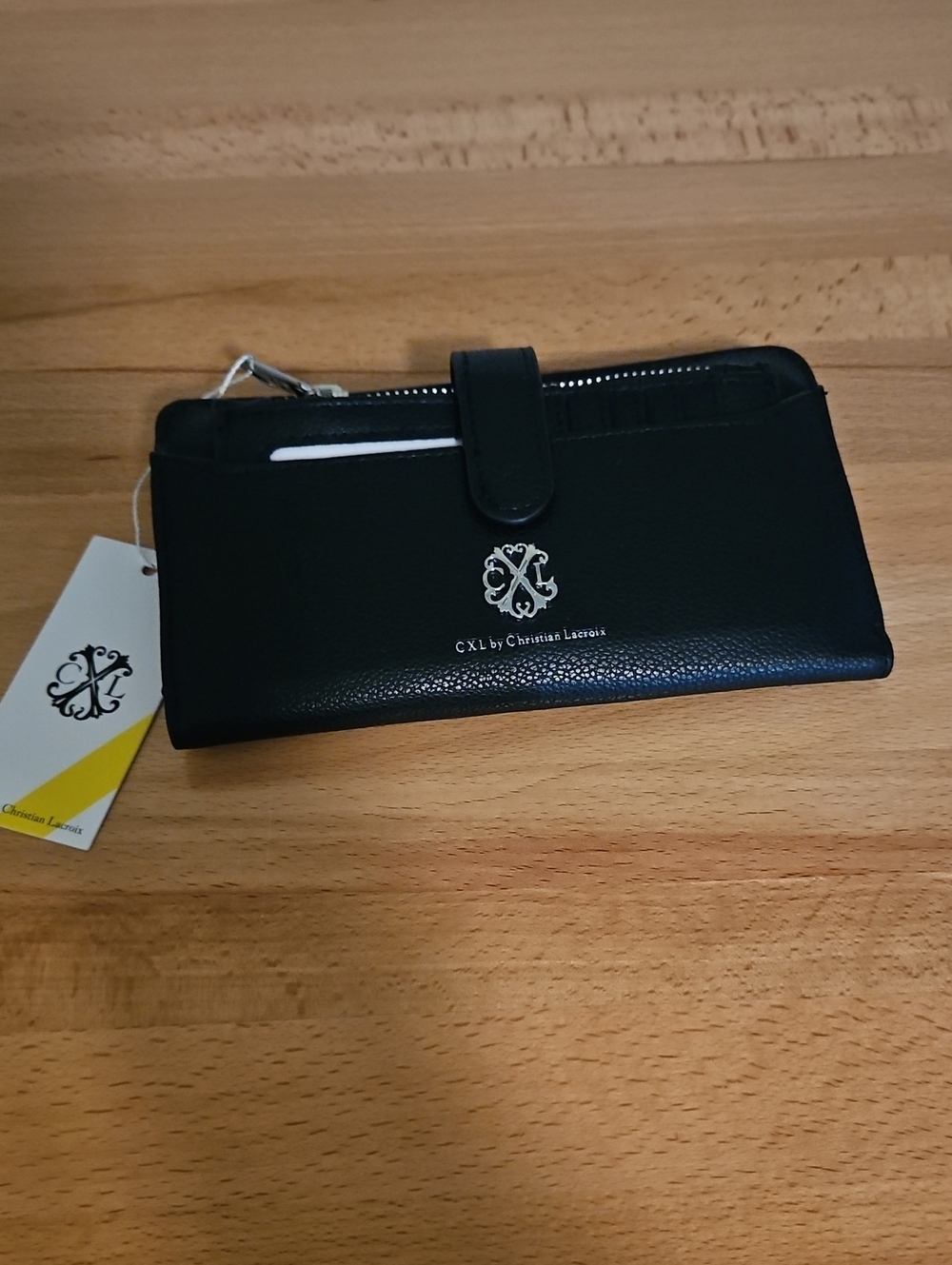 Christian Lacroix Black Pebble Zipper ID Fold Wallet